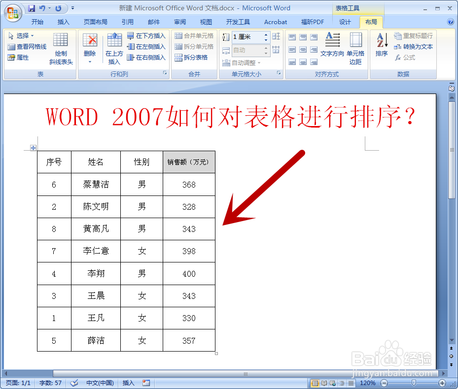 <b>WORD 2007如何对表格进行排序</b>