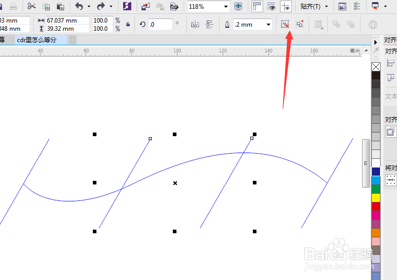cdr里怎么等分直线和曲线