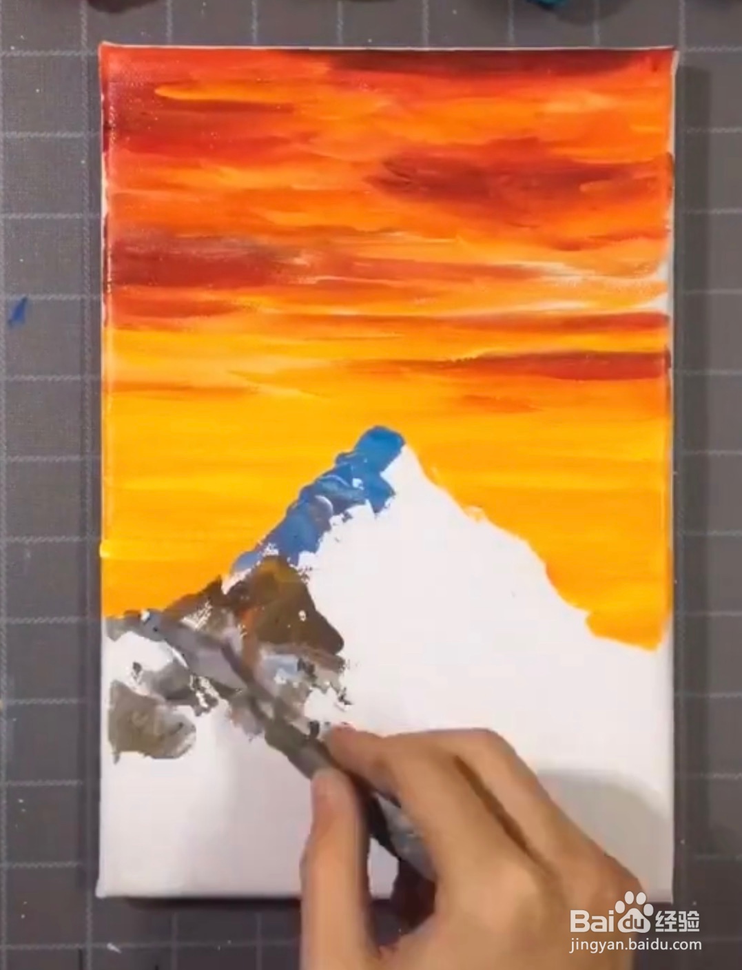 教你用刮刀绘画夕阳的雪山