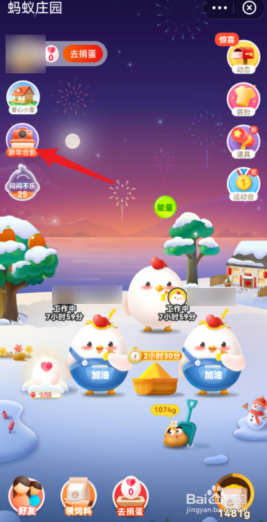 蚂蚁庄园新年合影怎么弄