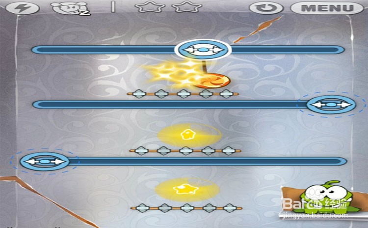 手机游戏割绳子level3-6、level3-7三星攻略