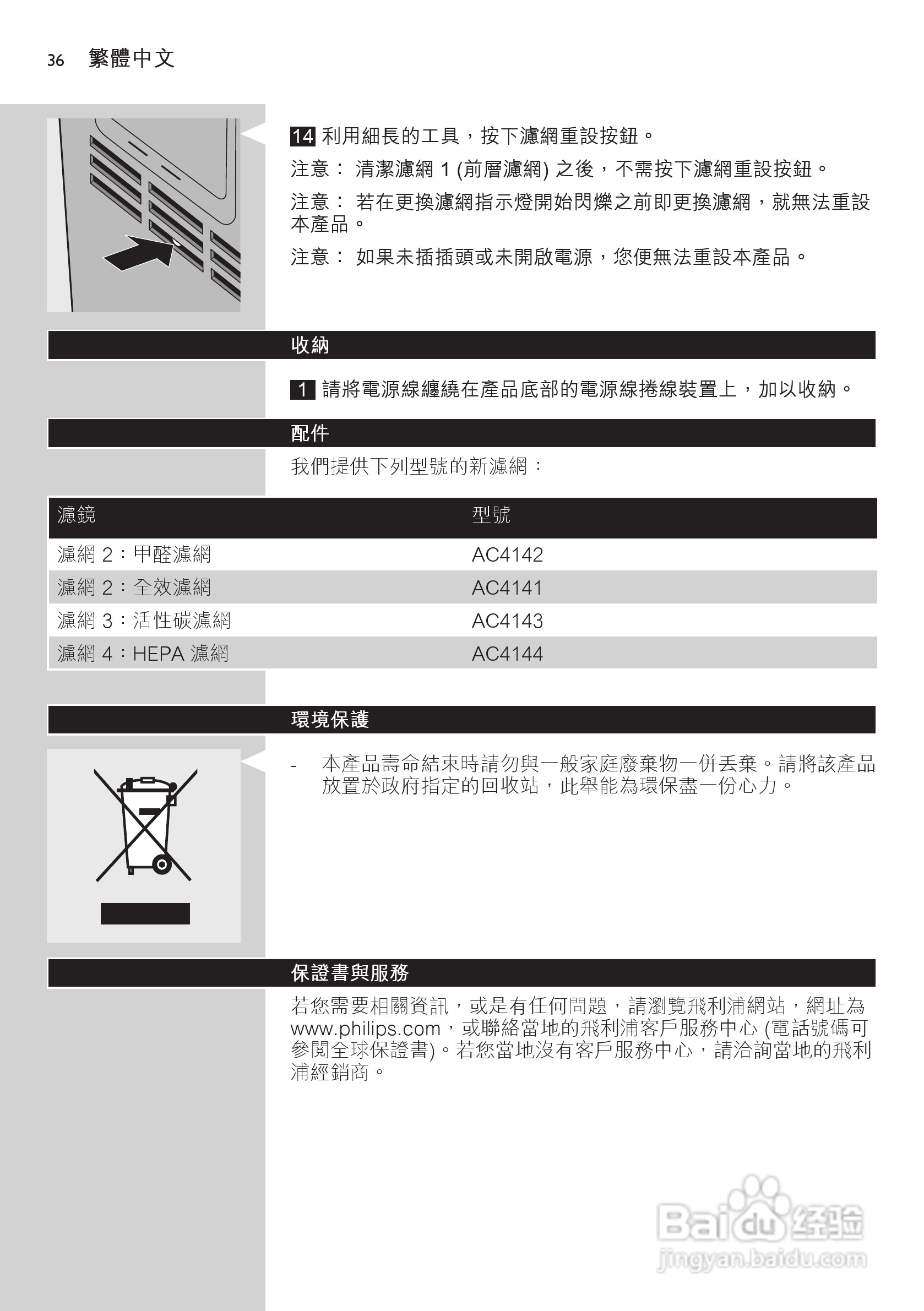 PHILIPS AC4074空气净化器说明书:[4]