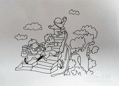 小孩爬坡的简笔画图片