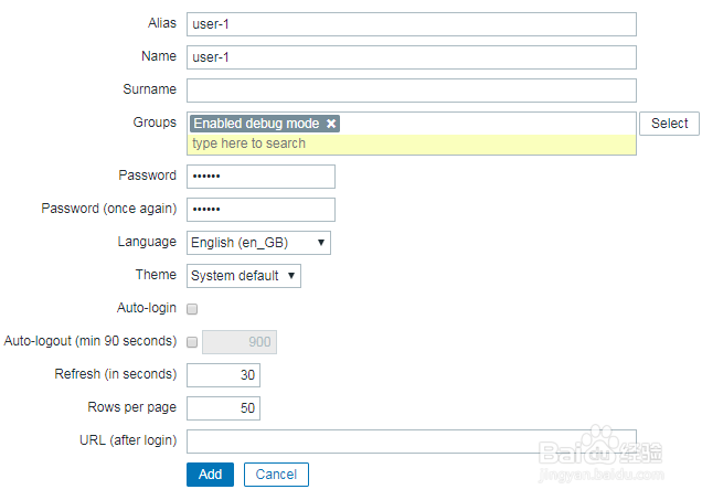 如何在zabbix中增加用户？