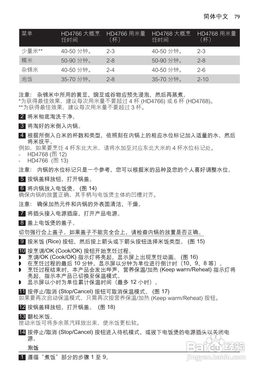 PHILIPS HD4768/ HD4766电饭煲使用说明书:[4]