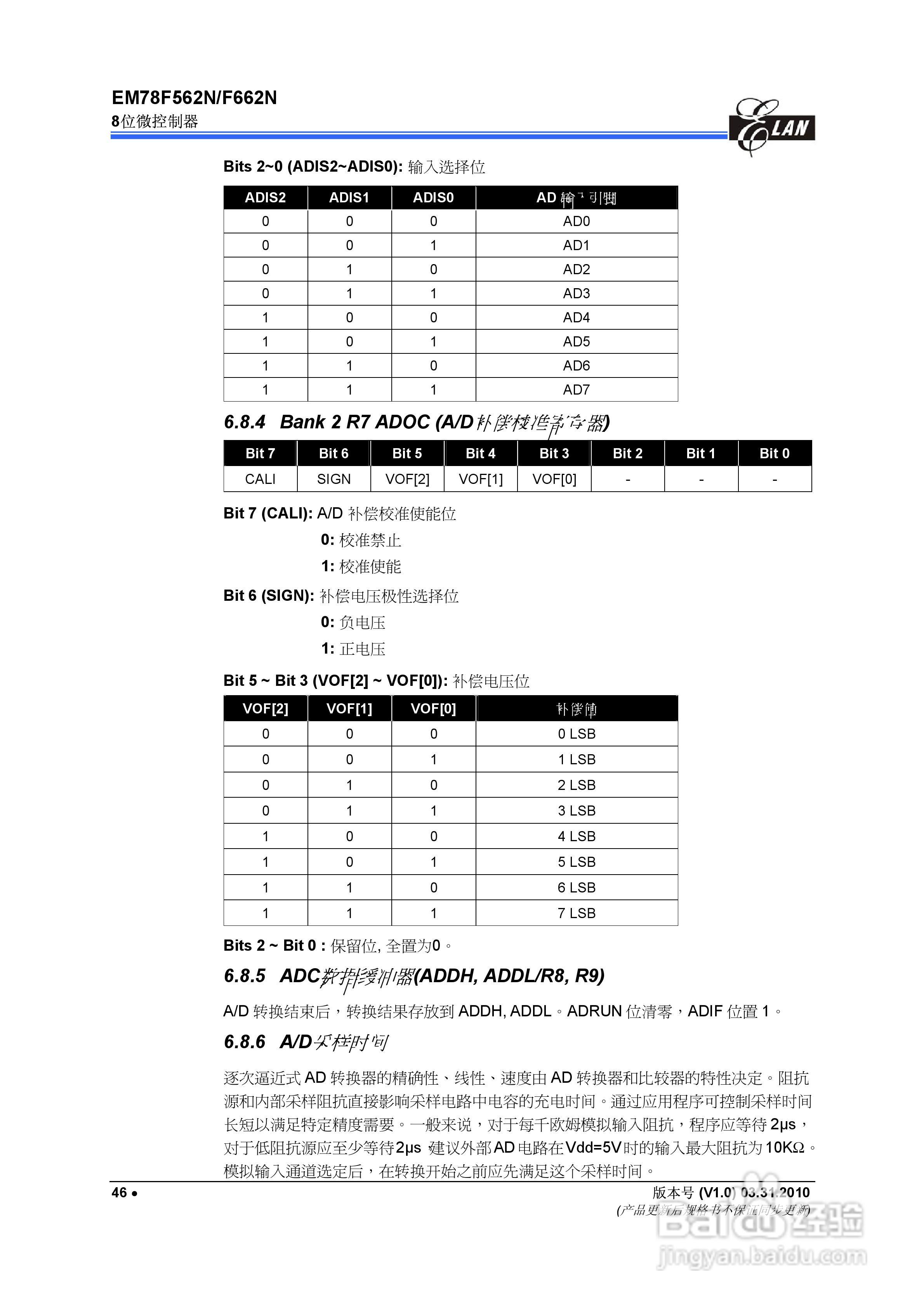 EM78F562N/F662N 8位微控制器说明书:[6]