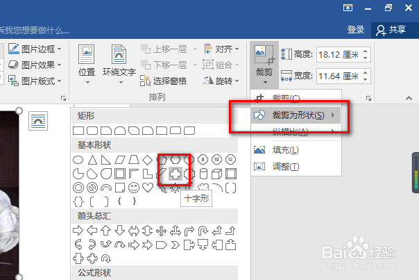 word2016如何裁剪十字形图片