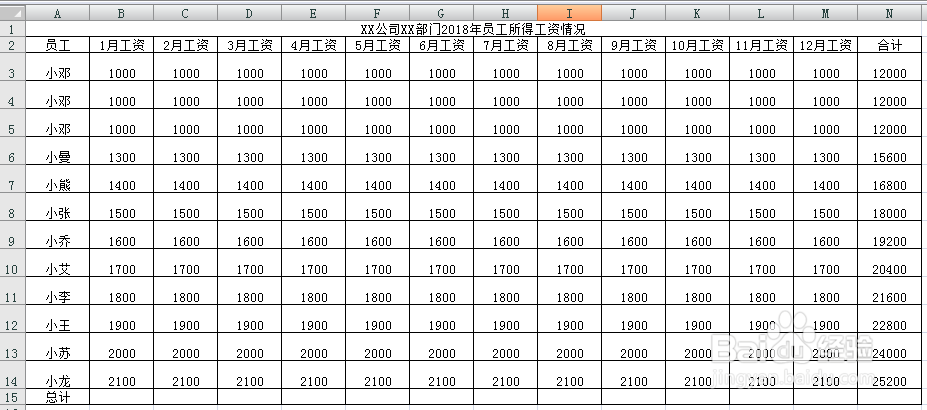 用VLOOKUP函数做一张自动统计全年工资的表格