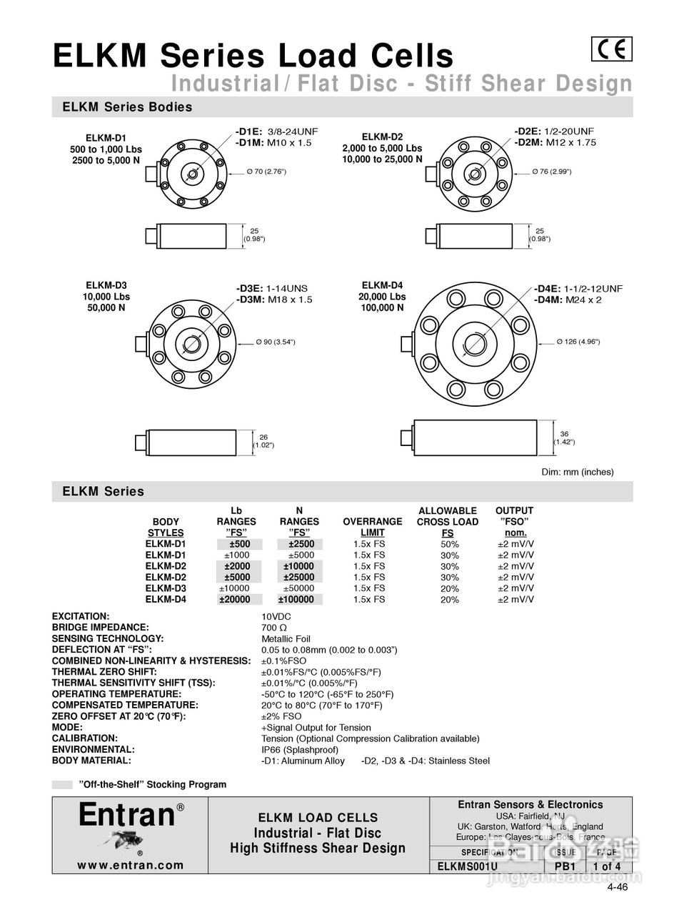 MEAS-精量电子ELKM拉力传感器说明书