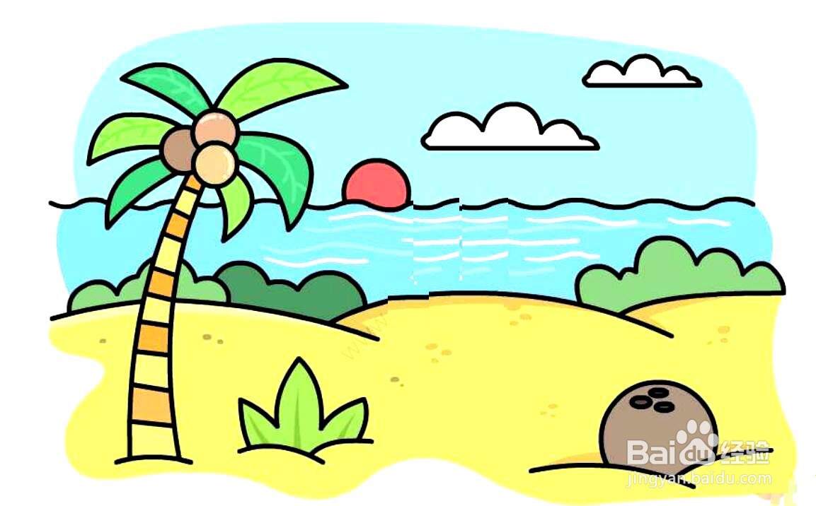 怎么画夏天海滩的简笔画