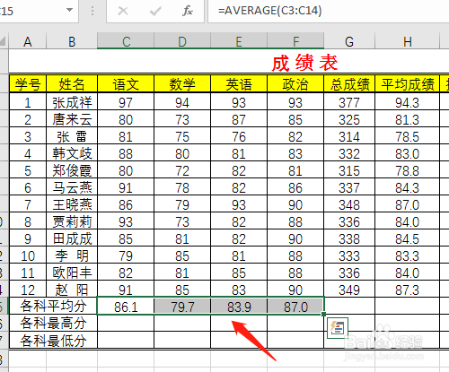 excel2016 第13课 如何计算各科平均分