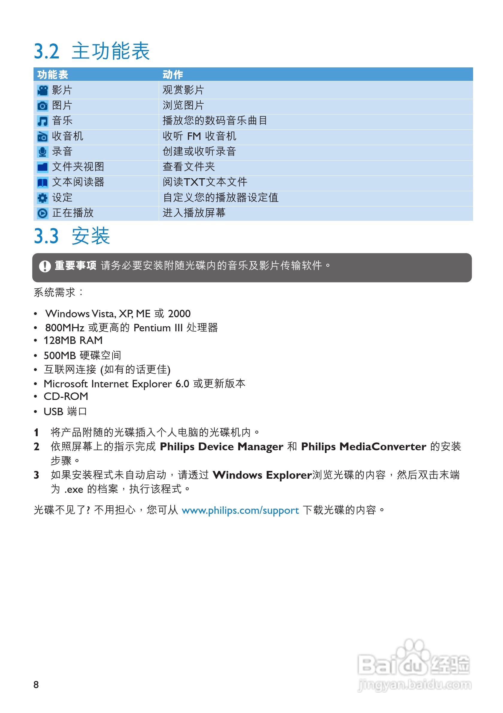 飞利浦SA3325闪存音频视频播放机使用说明书:[1]