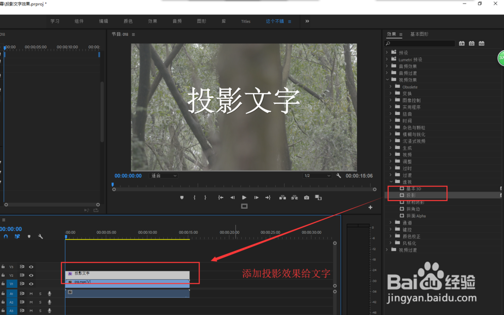 PR2018中怎么制作一个投影字幕