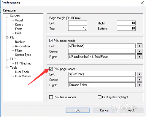 Crimson editor怎么关闭打印页脚