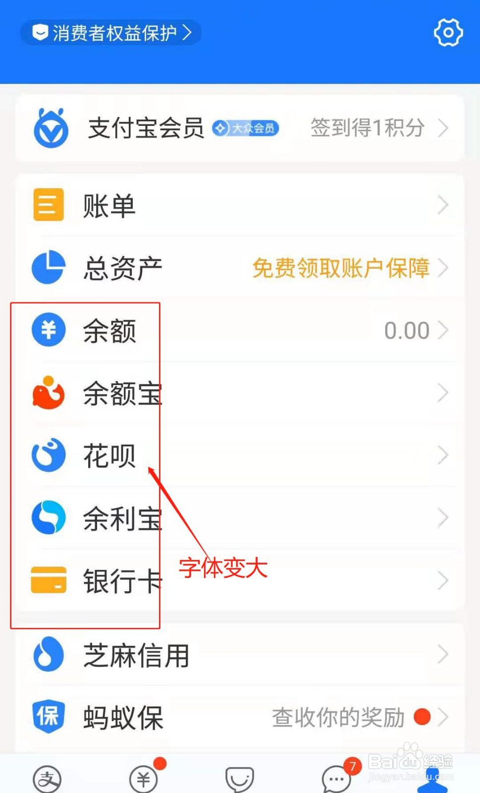 支付宝APP如何调整字体大小