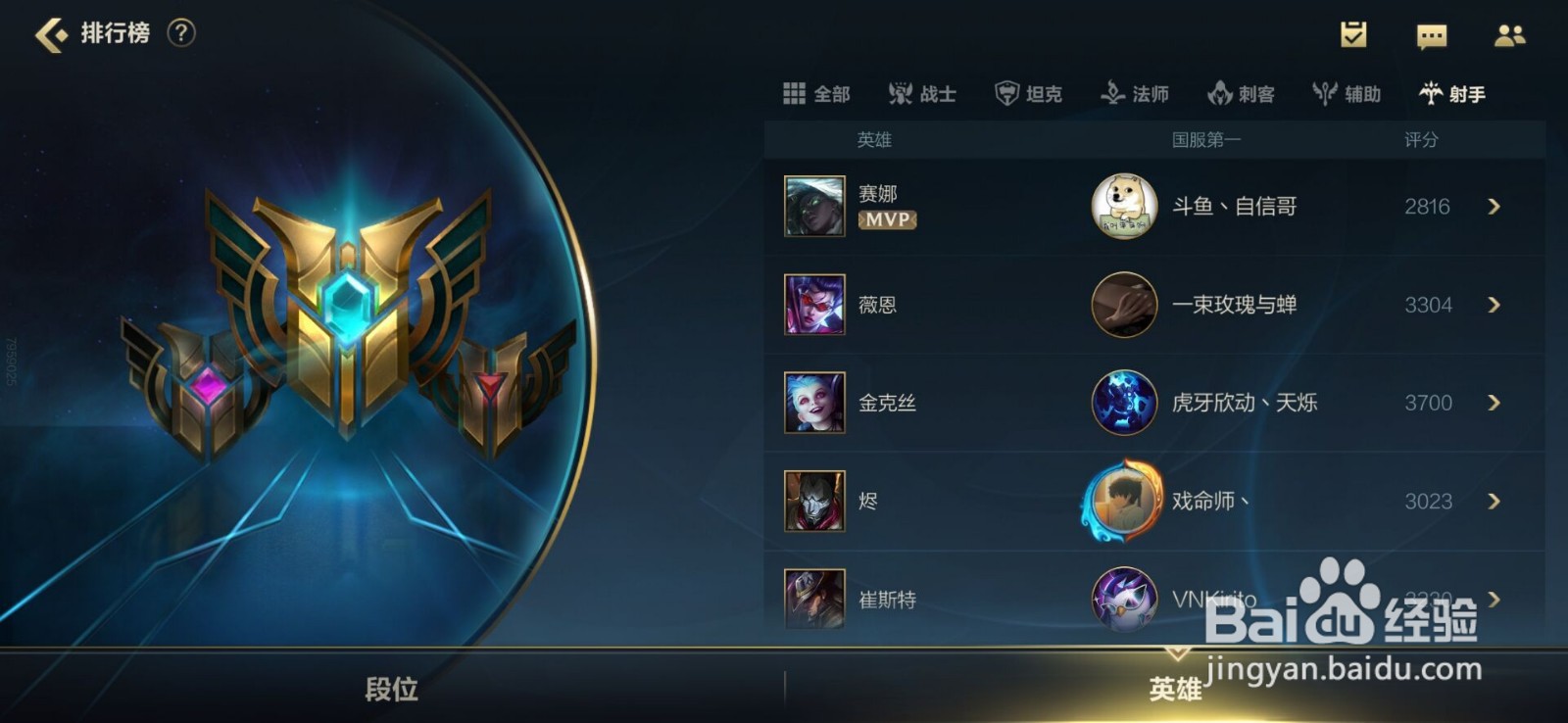 英雄联盟手游国服射手英雄排行榜