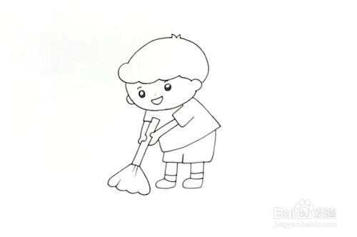 扫地的小男孩怎么画?
