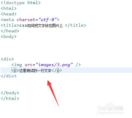 html文件内,在div内,创建一张图片和一行文字,用于测试.