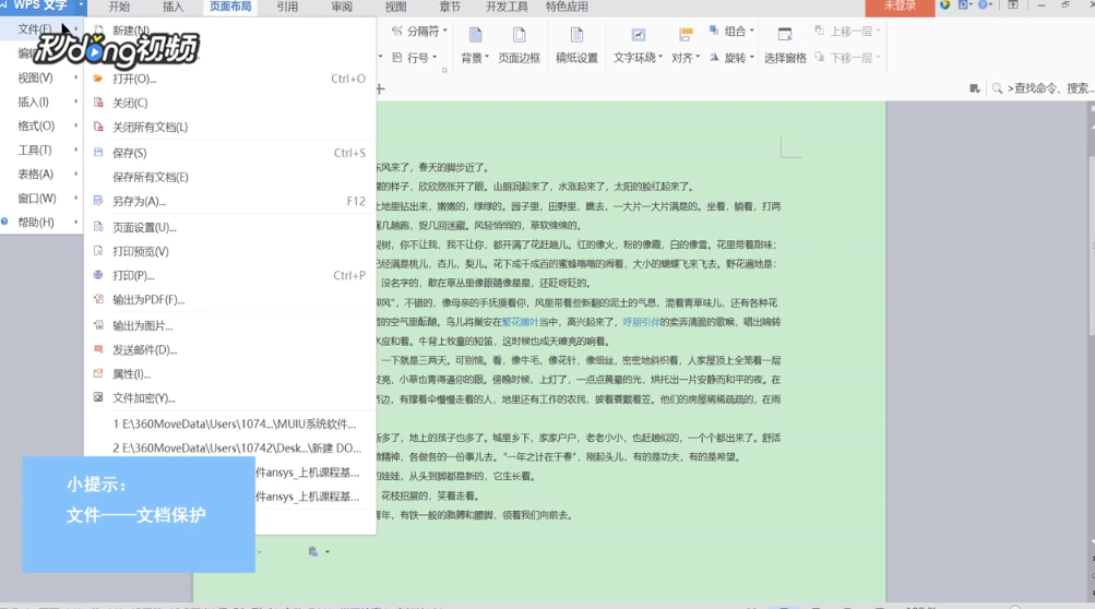 怎么保护WPS文档