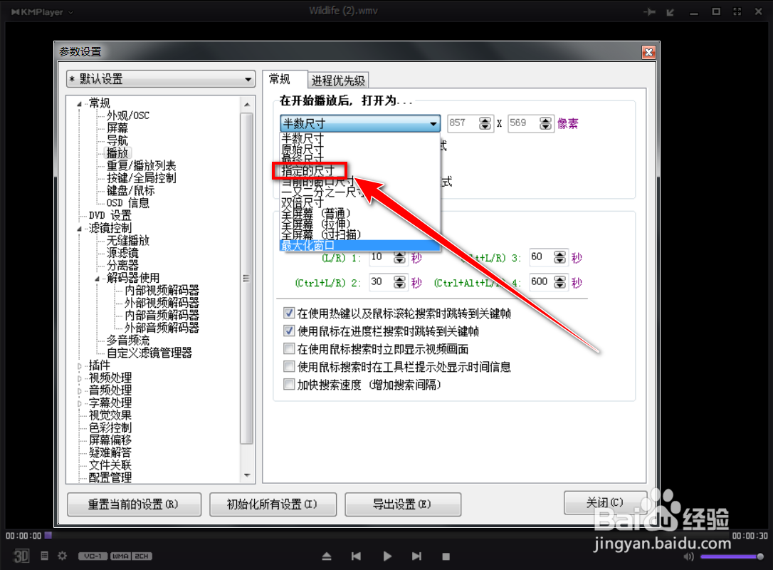 Kmplayer如何保持视频窗口的大小