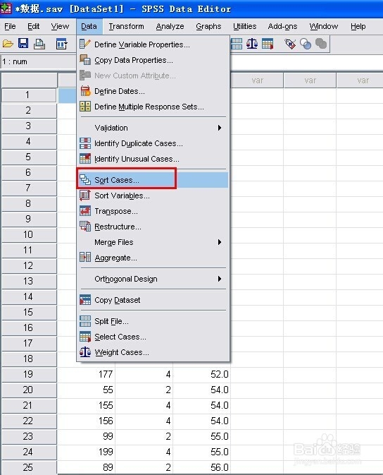 SPSS16.0对数据进行排序