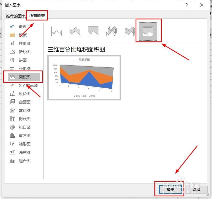 Excel数据表如何插入三维百分比堆积面积图