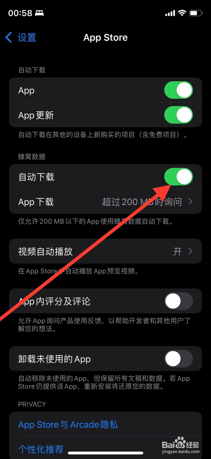 iPhone使用蜂窝数据自动下载app如何关闭