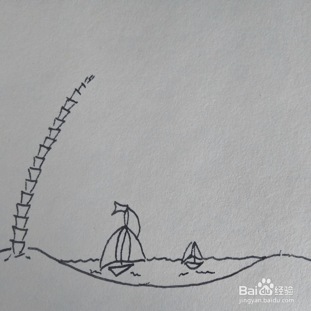 怎么画衣服很美的三亚海边风景卡通儿童简笔画