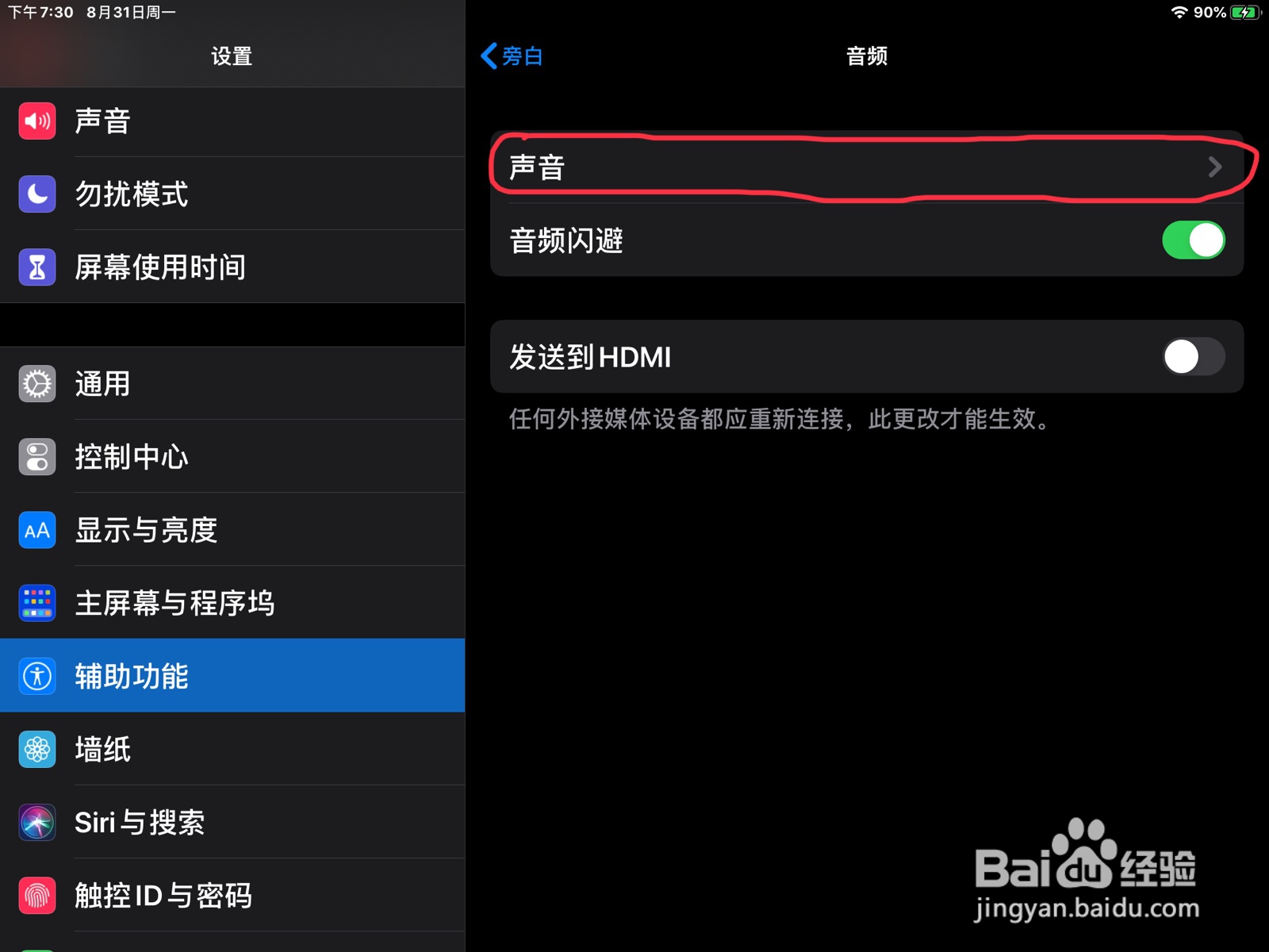 iPad怎么在旁白设置程序坞已显示的预览