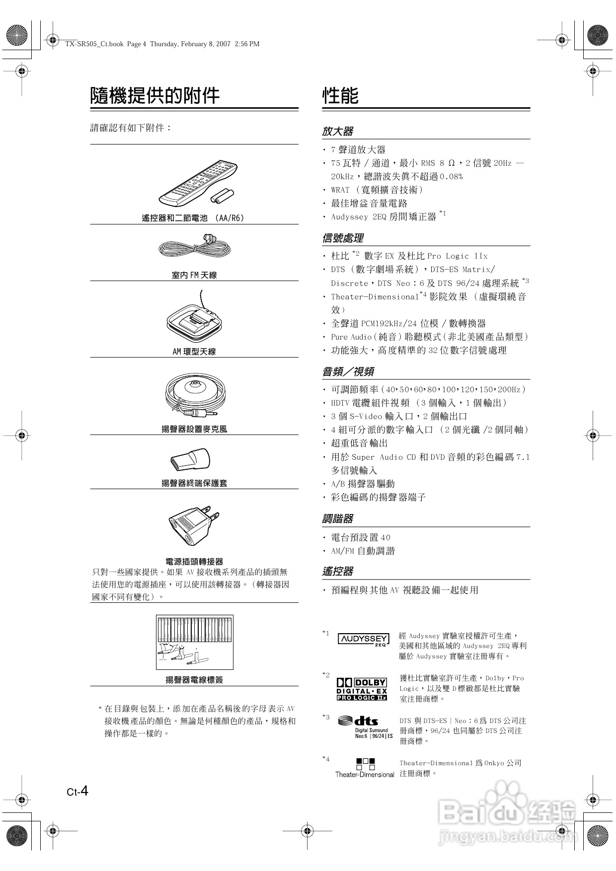 安桥TX-SR505型影音扩大机使用说明书:[1]