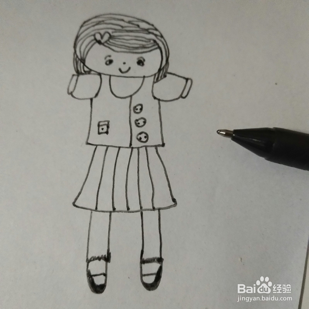 简笔画做早操女孩