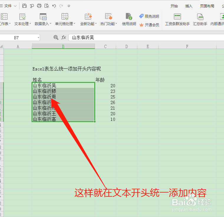 Excel表格怎么快速统一添加开头内容呢？