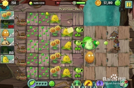 植物大战僵尸2（海盗港湾）第三关2星过关攻略