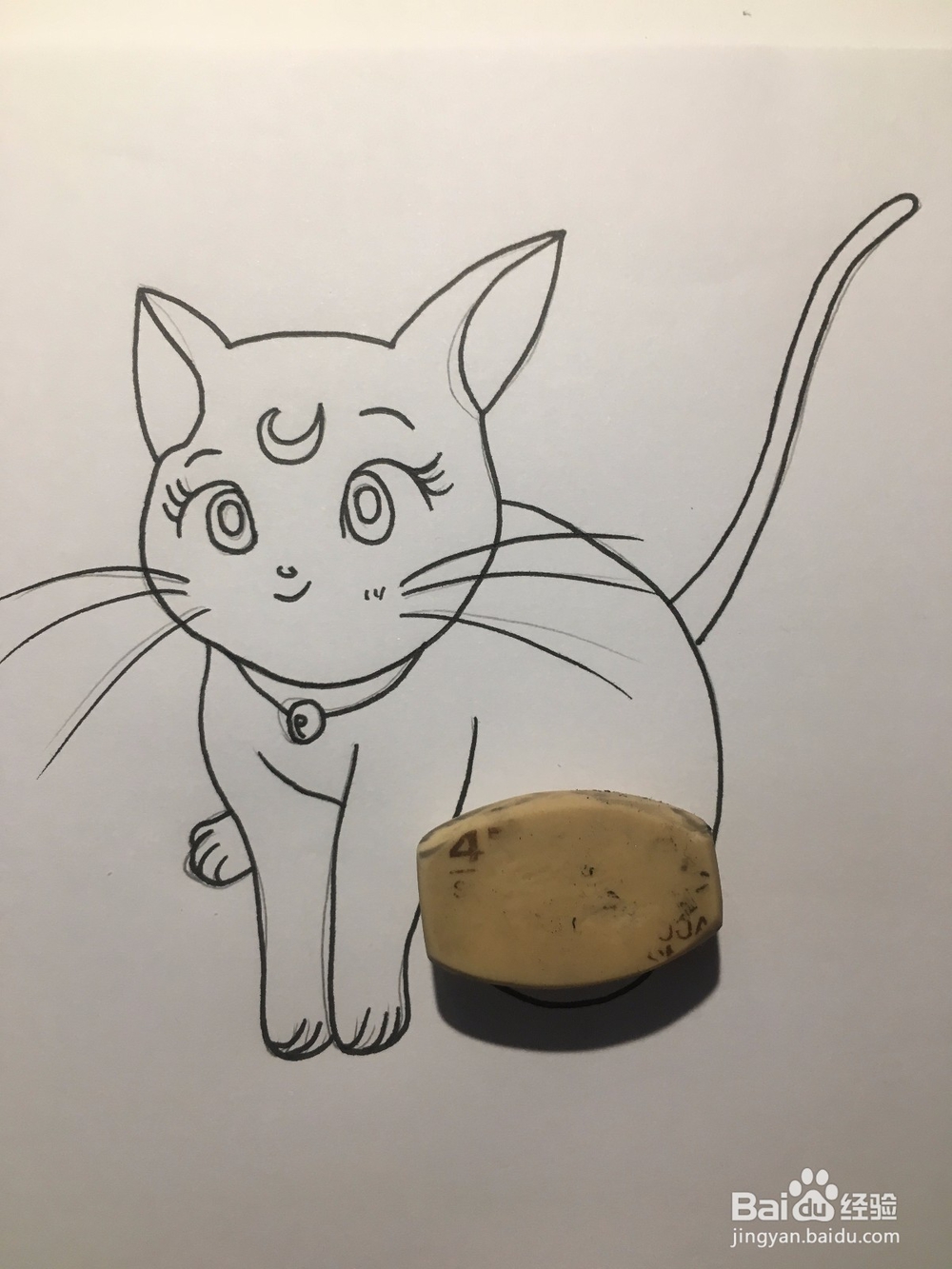 彩绘:手绘一只有月亮标记的卡通猫咪 动漫线稿
