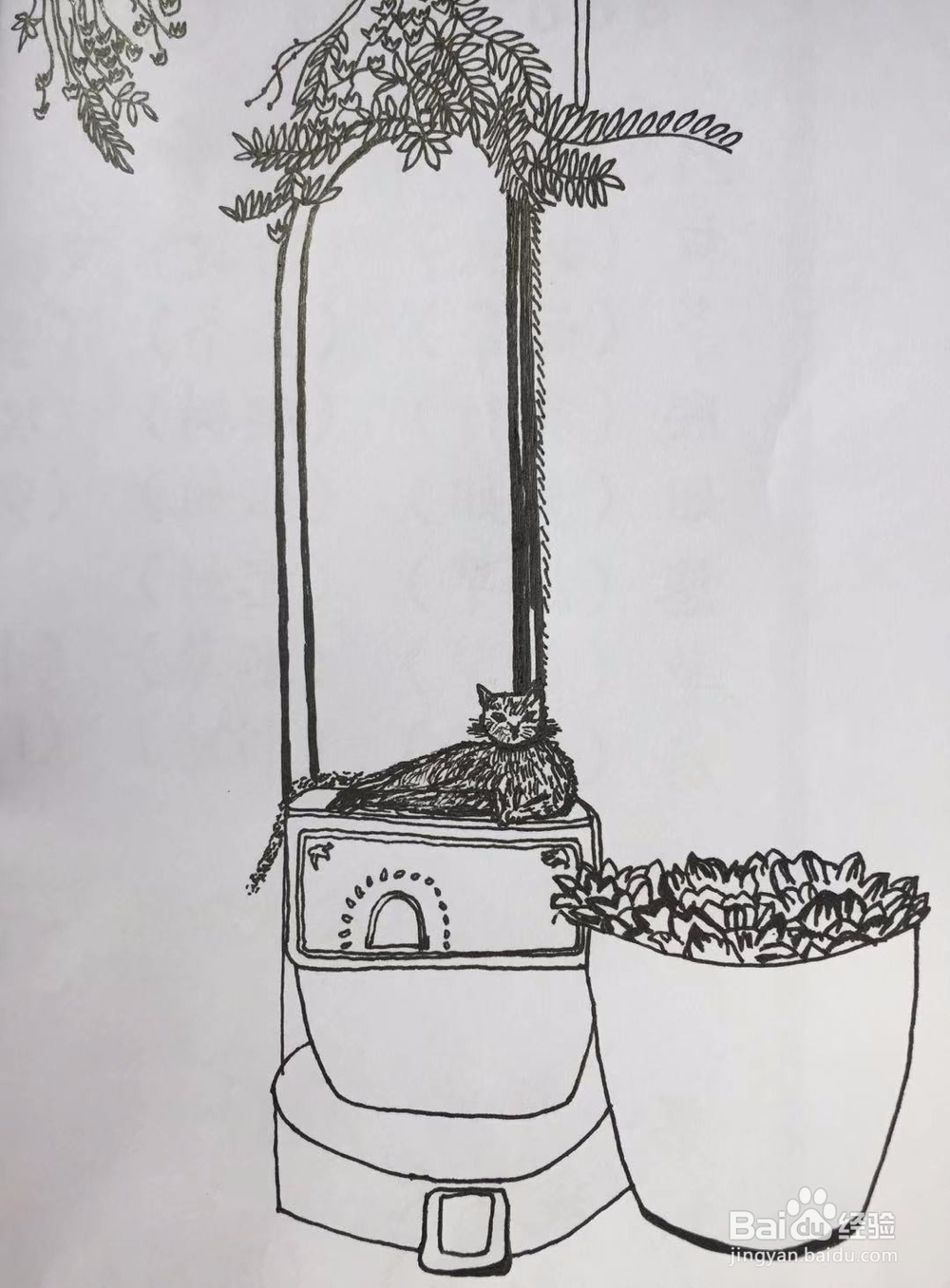 茉莉蜡笔手绘之安静的小院儿