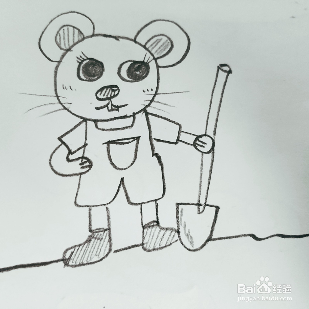 怎么画一只栽树的小老鼠简笔画呢？