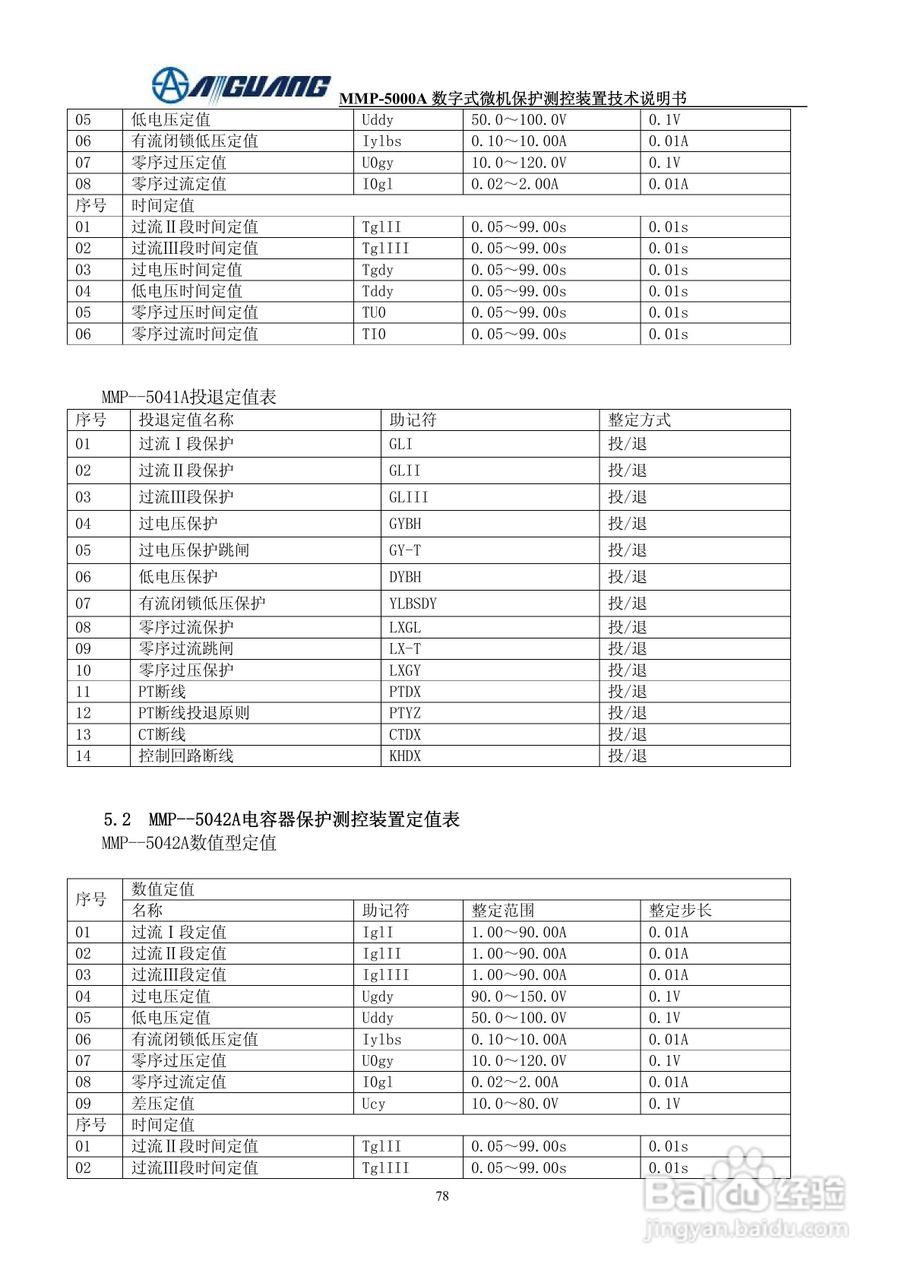 爱光MMP-5043A数字式电容器保护测控装置说明书