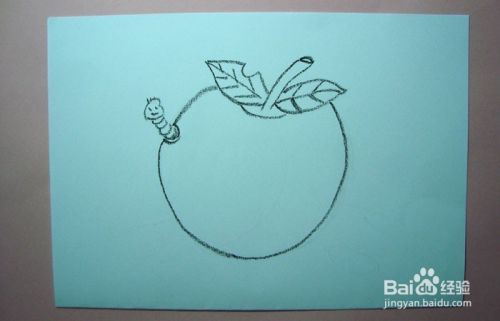 儿童蜡笔画之苹果上的毛毛虫