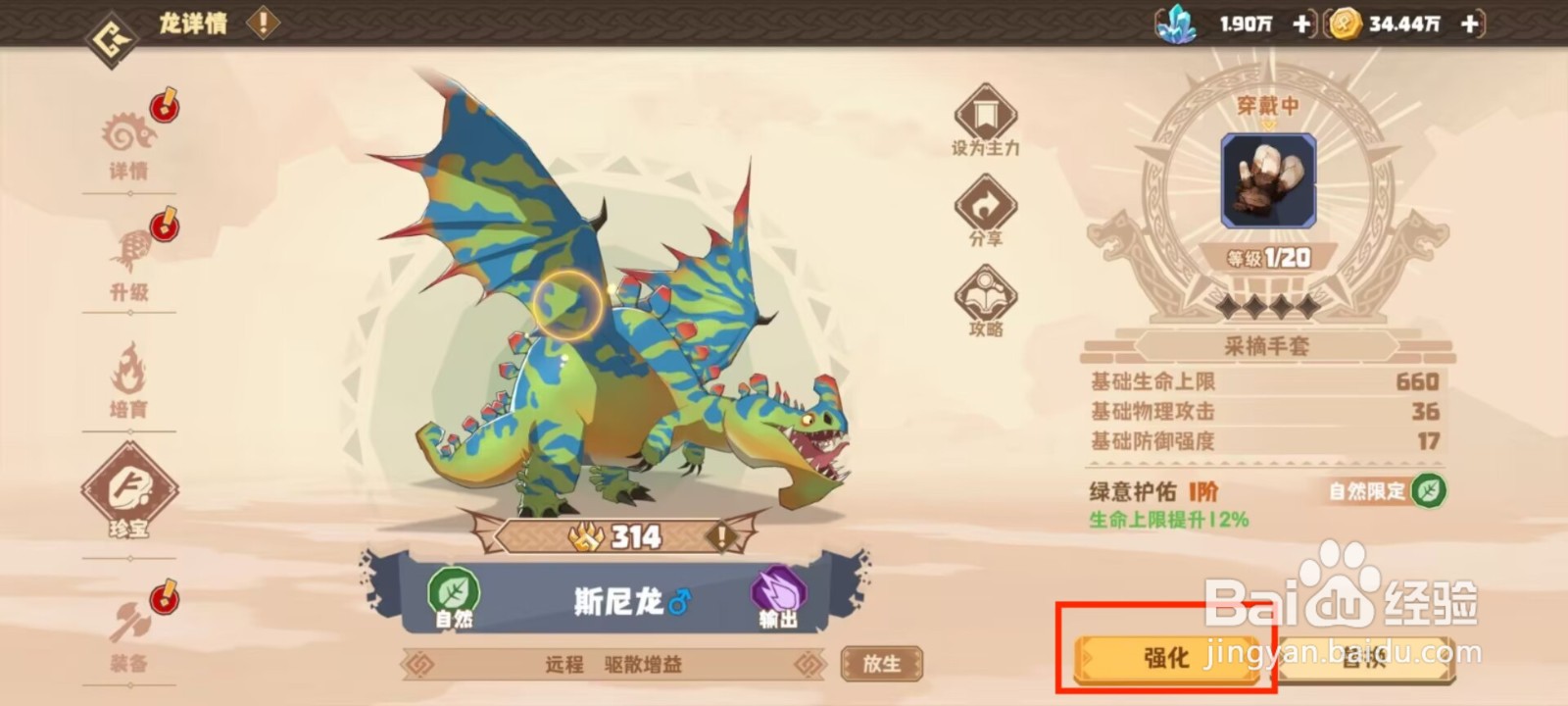 驯龙高手旅程如何强化珍宝采摘手套？