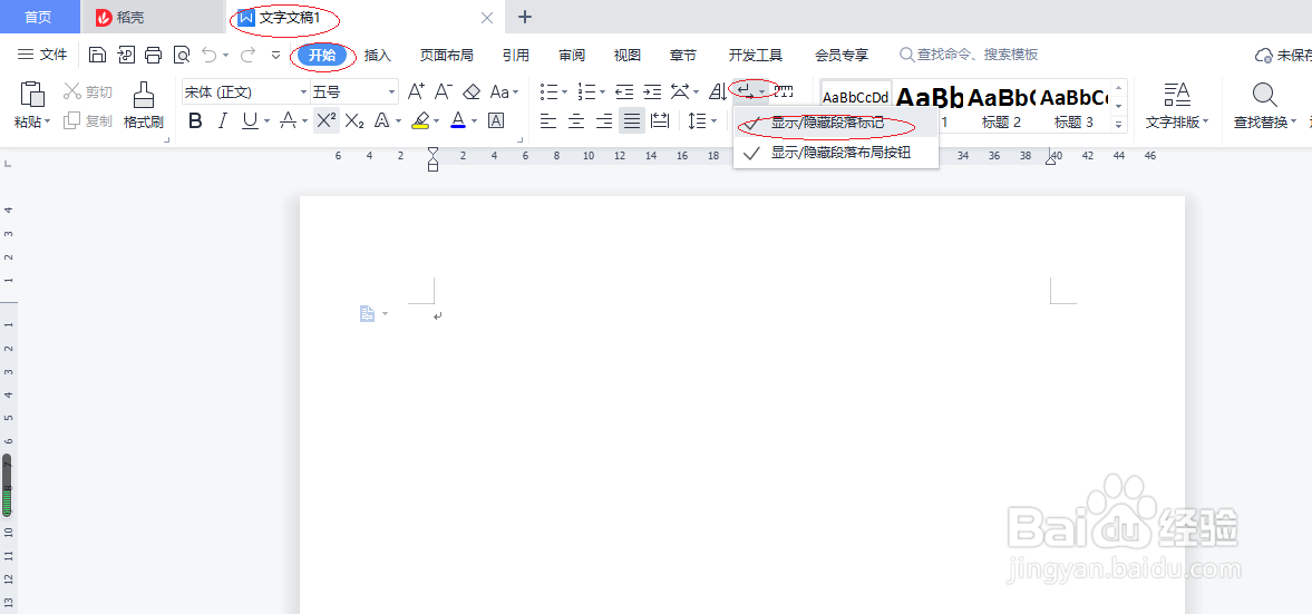 WPS文字处理 2022如何设置显示段落标记