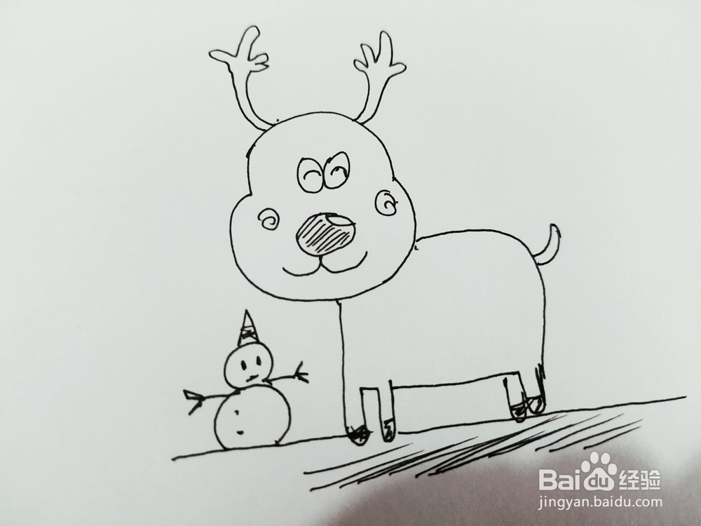 怎么画麋鹿和雪人简笔画