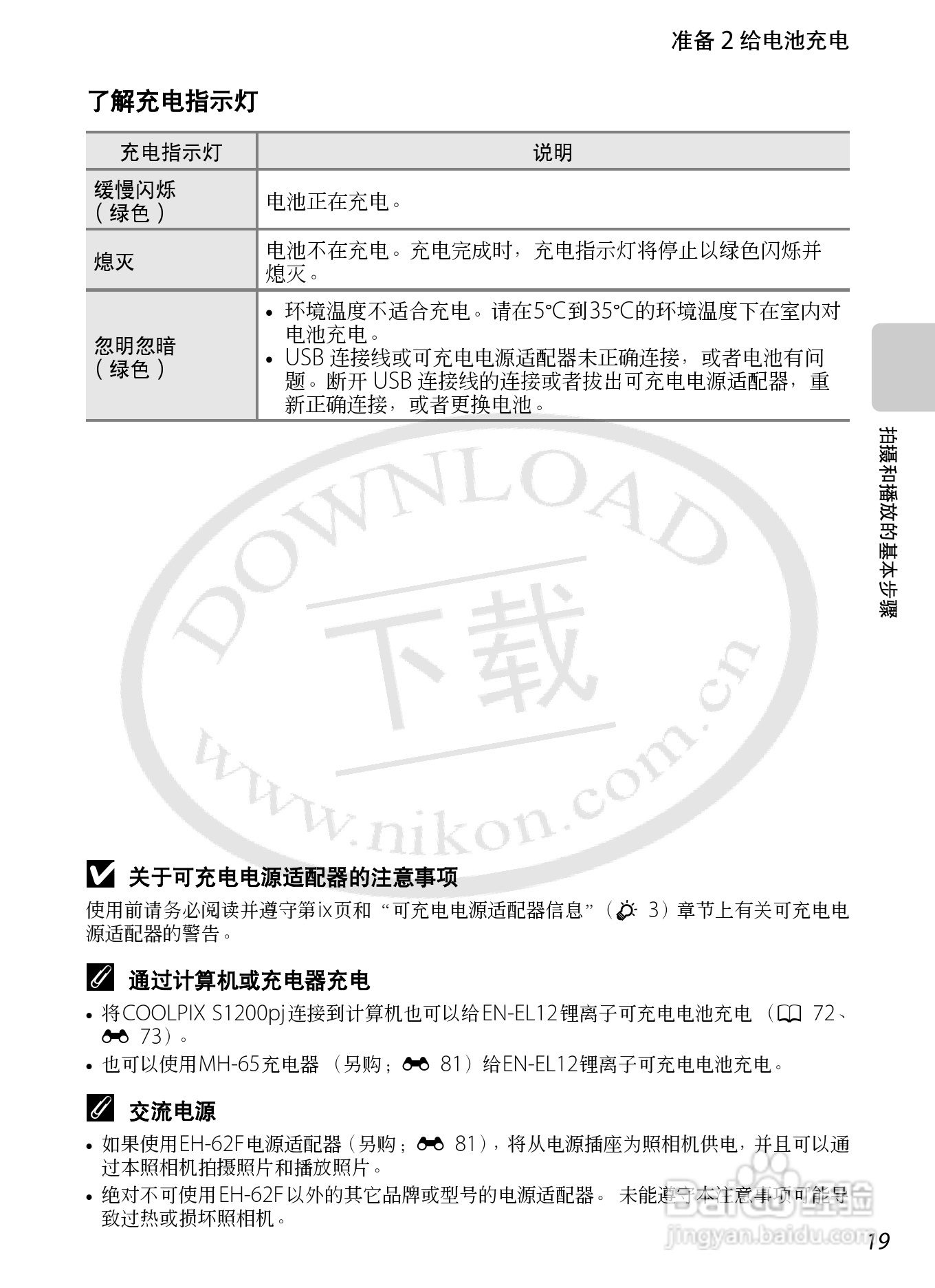尼康COOLPIX S1200pj数码相机使用说明书:[4]