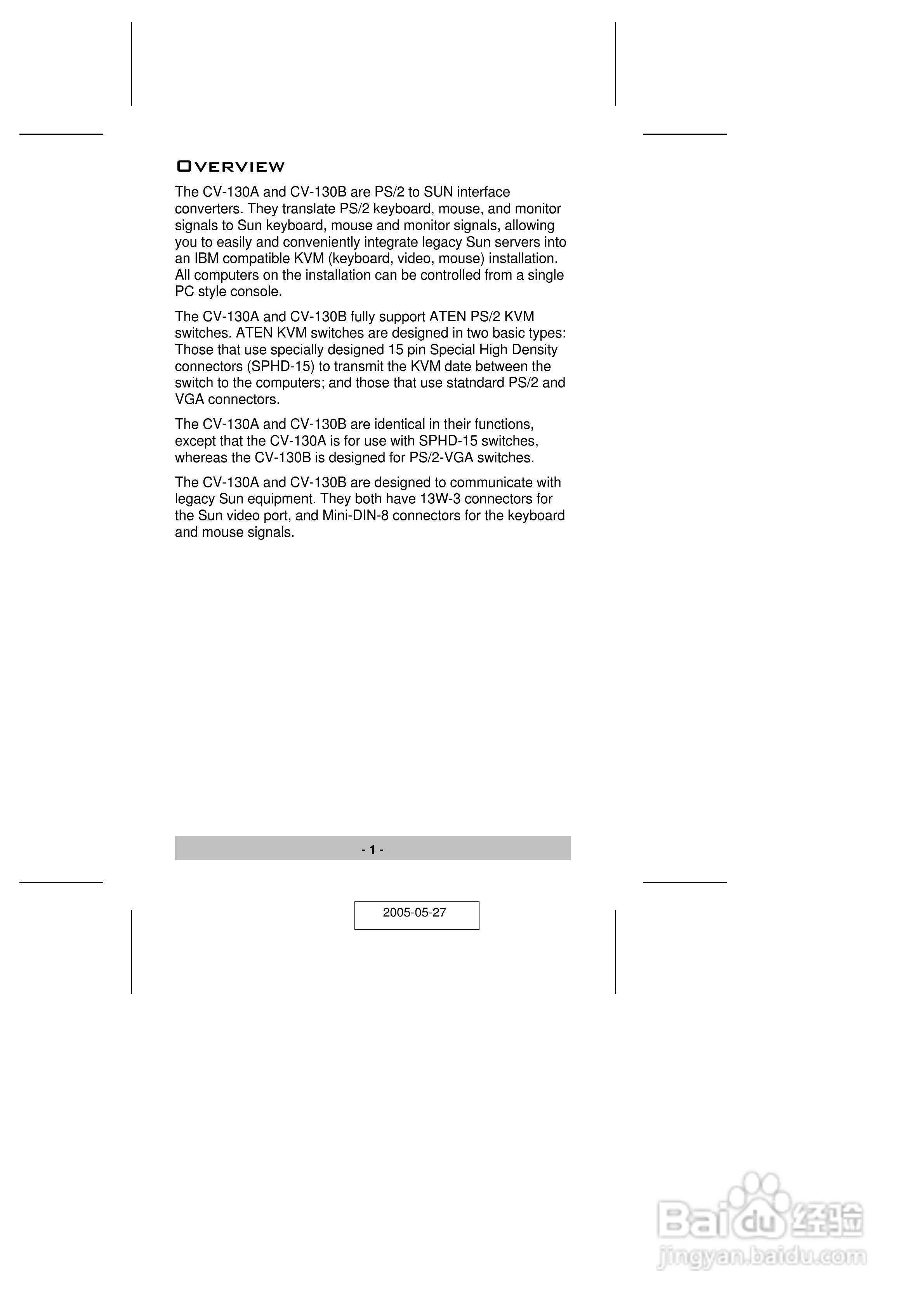 宏正CV130A型多电脑切换器说明书