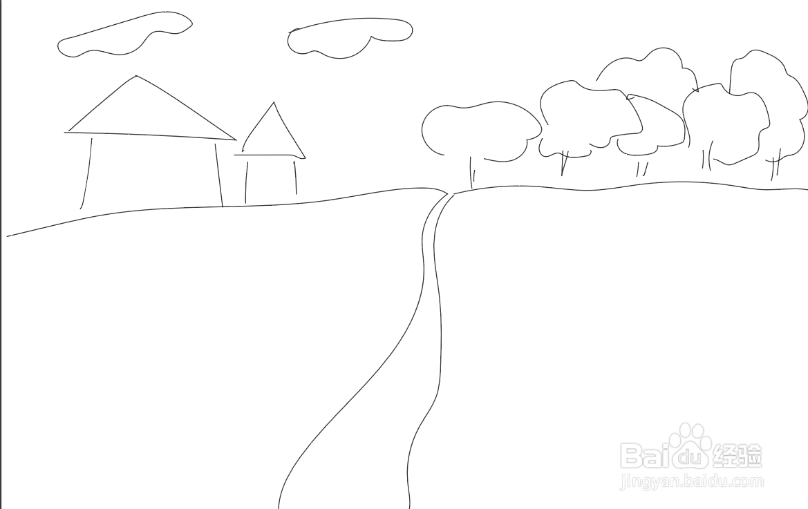 绿色山庄简笔画六年级