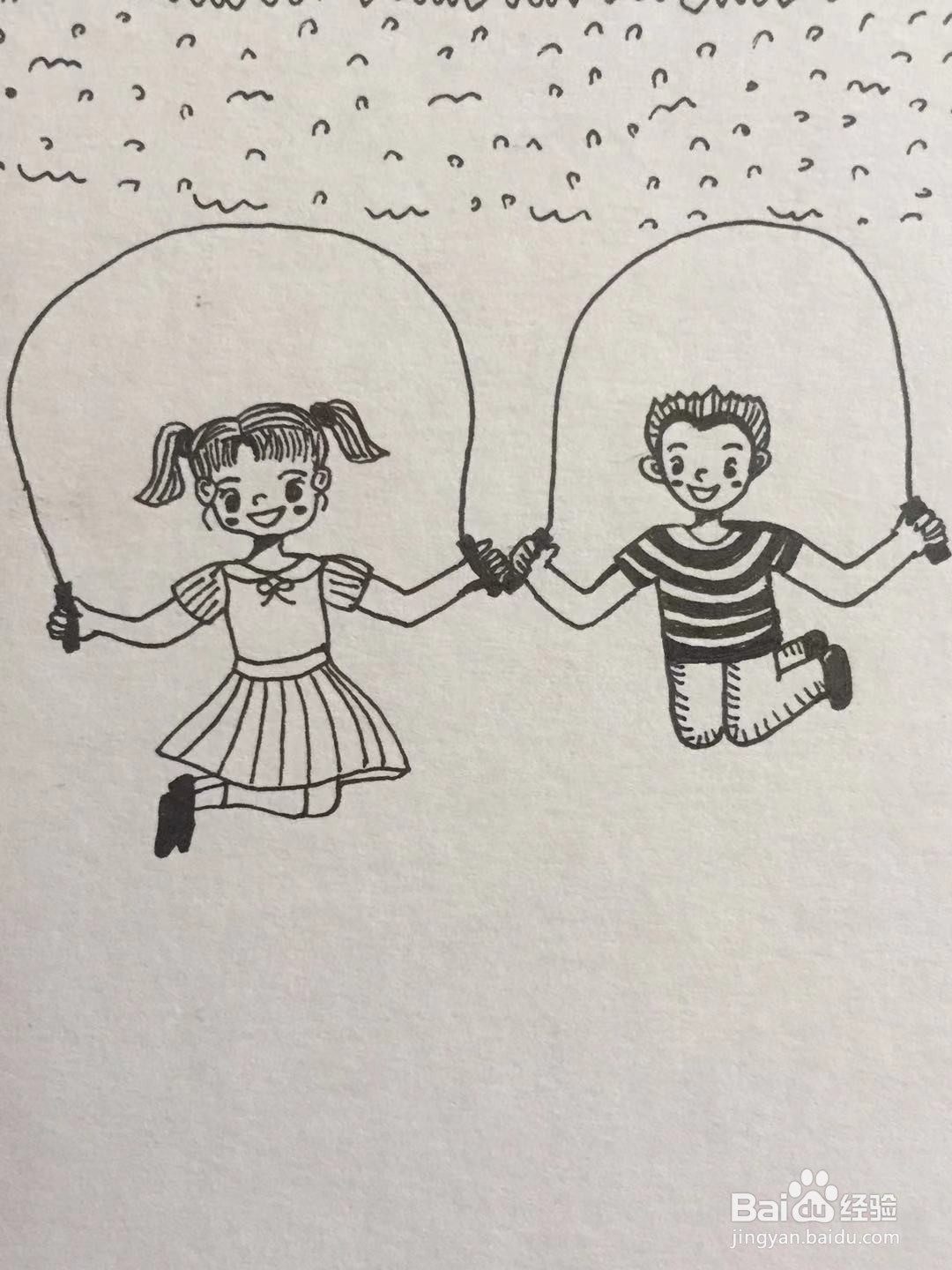 两个小朋友跳绳简笔画图片