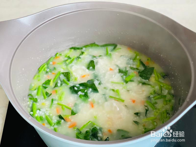 超级简单菠菜猪肝粥的做法