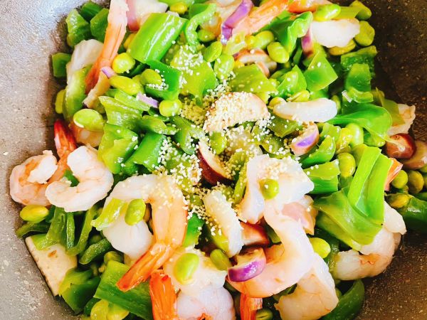 夏日虾尾青椒毛豆下饭菜