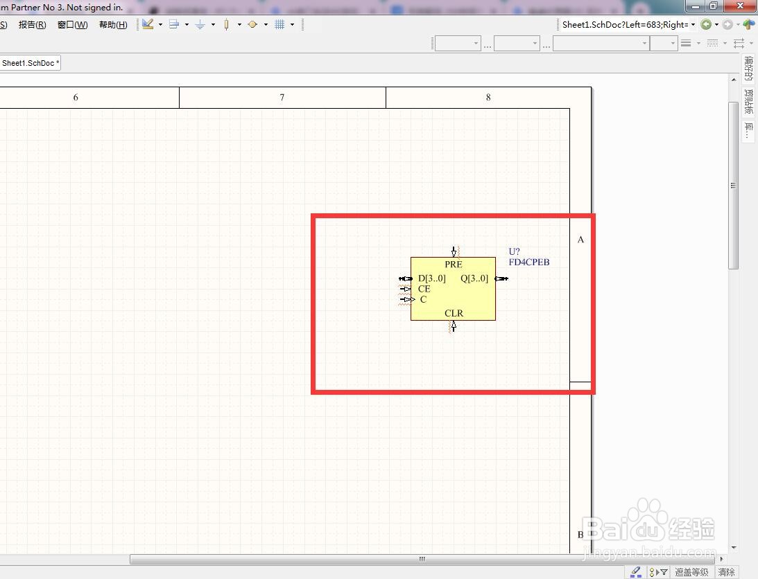 如何在AD中放置4位预置清除使能独立D型触发器？