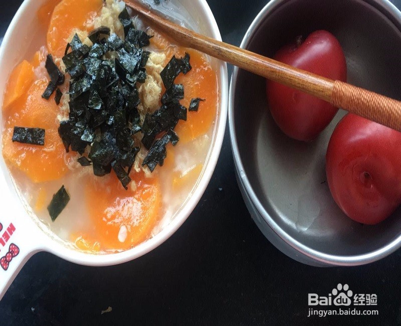 儿童营养早餐胡萝卜海苔肉松粥