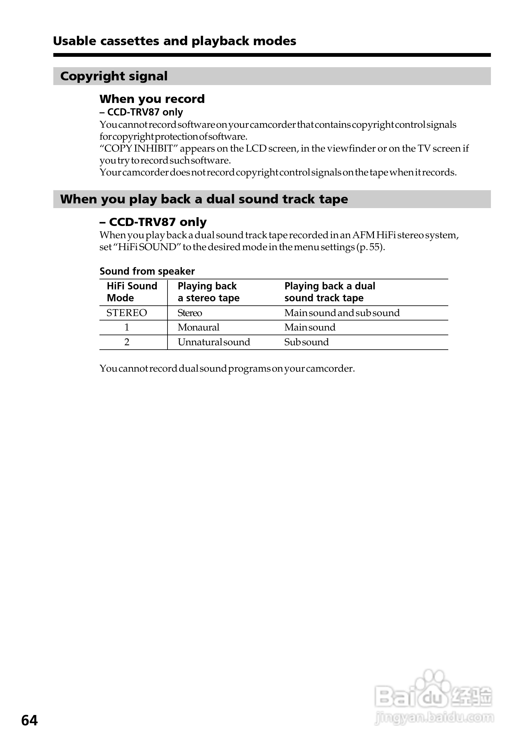 索尼CCD-TRV67模拟摄像机说明书:[7]